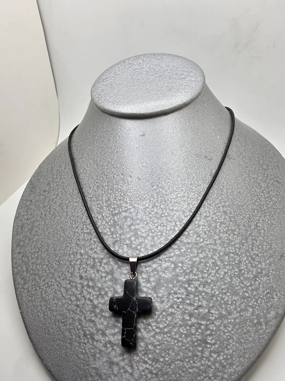 Black Marble Cross Pendant Necklace